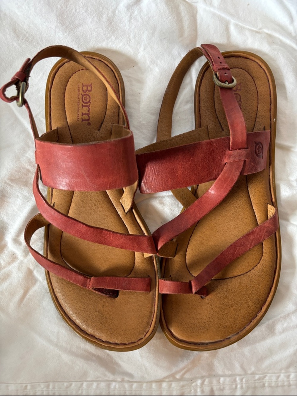 Born Women’s Red Leather Strappy Sandals